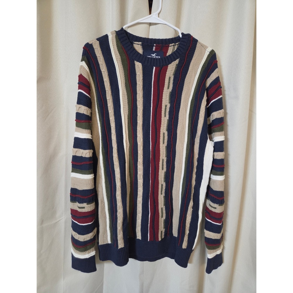 Hollister Mens Medium Y2K Multi-Color Vertical Stripe Cable Knit Sweater